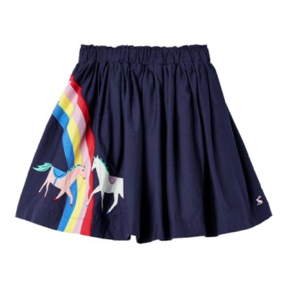 Joules Dark Blue Skirt with Colorful Horse and Rainbow